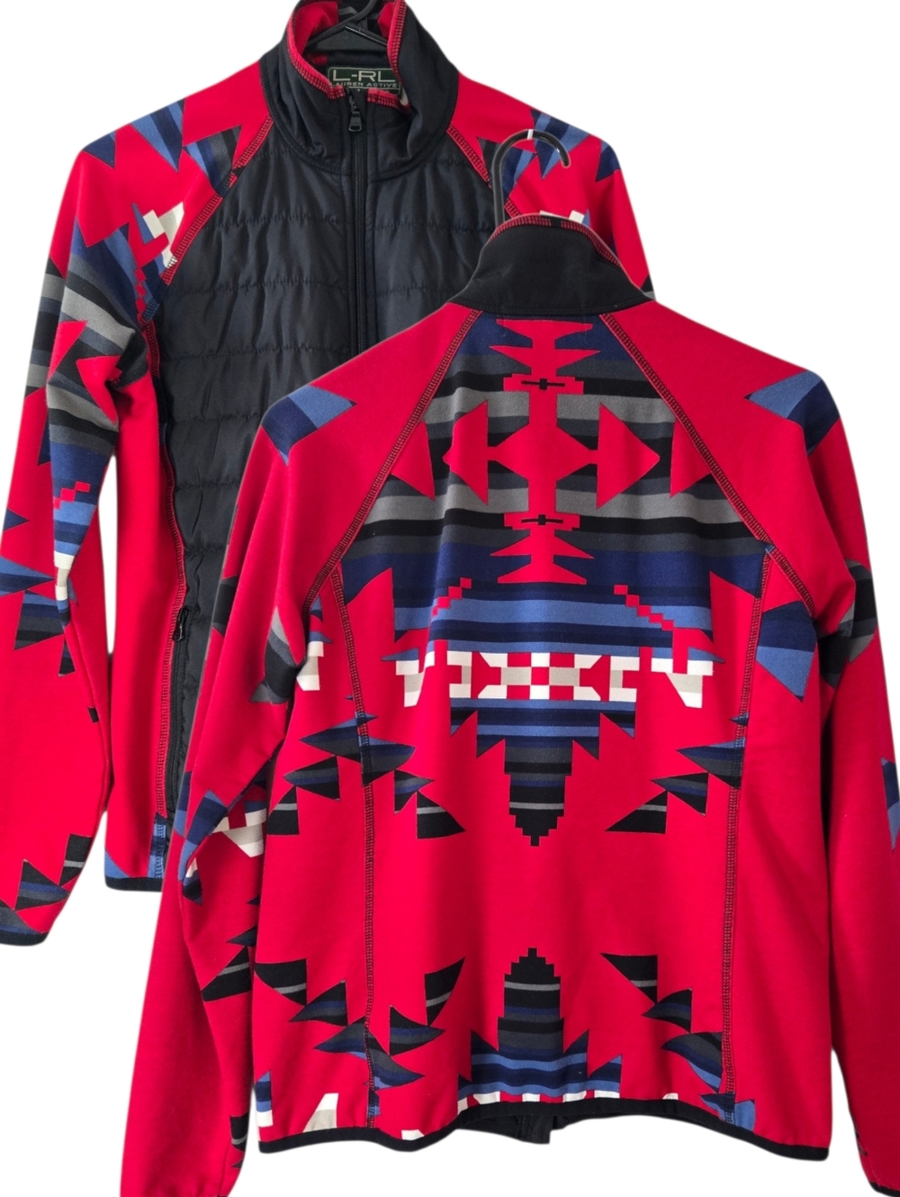LRL Ralph Lauren Active Aztec Southwest Mixed‎ Media Quilted Full Zip Jacket